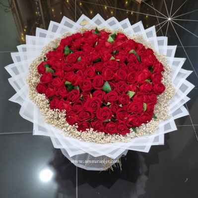 101 Kadife Kırmızı Güllü İsteme, Söz, Nişan Buketi 3742 - 4