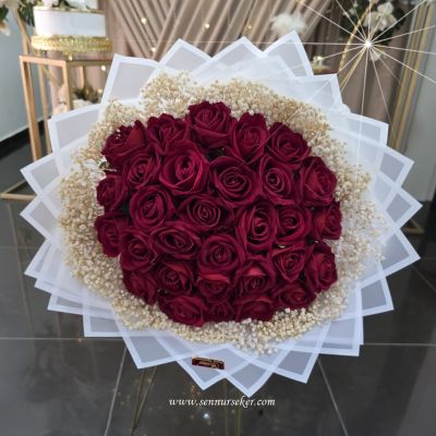 30'lu Kırmızı Kadife Gül İsteme, Söz, Nişan Buketi 4038 - 1