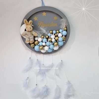 Ahşap Işıklı Balonlu Bebek Kapı Süsü 3714 - 1