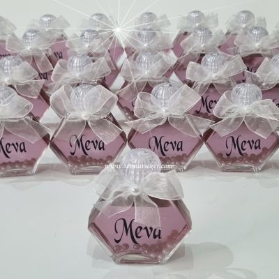 Altıgen Cam İncili, Kolonya Şişesi, Söz, Nişan, Nikah, Düğün Hediyeliği 3849 - 1