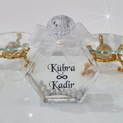  - Altıgen Cam İncili, Simli, Kolonya Şişesi, Söz, Nişan, Nikah, Düğün Hediyeliği 3791