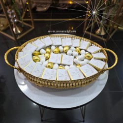 Altın Aynalı Tepside İsim Baskılı İsteme, Söz & Nişan Çikolatası 4075 - Thumbnail