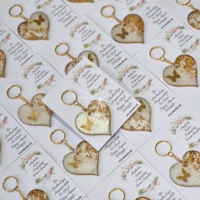 Altın Kalp Epoksi Anahtarlık Nikah, Nişan, Söz Hatırası 3330 - 1