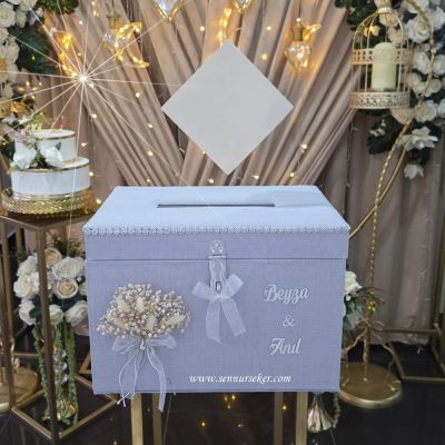 Gümüş Kilit Mekanizmalı Krem Kadife Renk Kumaş Kaplı İncili Takı Kutusu, Takı Sandığı 4051