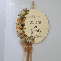  - Altın Pleksi Çiçekli Nikah, Nişan, Düğün, Sünnet, Bebek için Kapı Süsü 3810