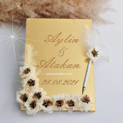 Altın Pleksi İsim Kazımalı Söz, Nişan, Nikah veya Düğün Anı Defteri 3350 