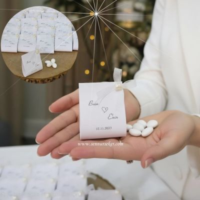 Badem Şekerli, Fiyonklu ve İncili Kişiye Özel Nikah Şekeri 4068