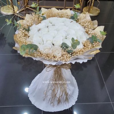 Beyaz Gül 30'li Okaliptuslu İsteme, Söz, Nişan Buketi 3561