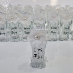 Cam Şişede İncili Simli Oda Kokusu, Söz, Nişan, Nikah Hediyeliği 3846 - 2