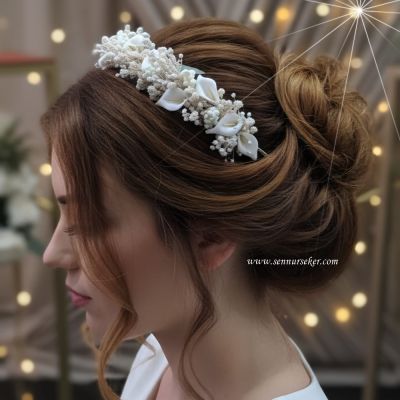 Gala ve Cipso Çiçekli Gelin Tacı 4060