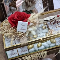 İsteme Buketi ve Cam Kutuda Çikolata Seti 3295 - 3
