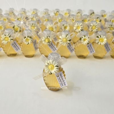 İstiridye Şişede Papatya Süslemeli Söz, Nişan, Nikah, Bebek ve Sünnet hediyeliği Kolonya 4067 - 1