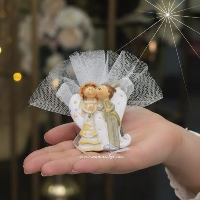 Kalp Üzeri Gelin Damat Biblosu – Tüllü Lavantalı ve Magnetli Nikah Hediyeliği  4061 - 1