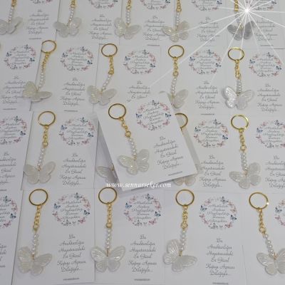 Kelebekli Anahtarlık Hediyeliği | Özel Baskılı Kartonlu Söz, Nişan, Nikah ve Bebek Mevlüdü Hatırası 4081