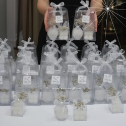  - Kişiye Özel Asetat Çanta İçinde Bubble Mum & İstiridye Şişede Limon Çiçeği Kolonyalı Söz, Nişan, Nikah, Kına, Bebek, Sünnet Hediyeliği Seti 4083