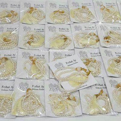 Krem Rengi İnci Tesbih – İsim Baskılı Poşetli Mevlüt, Vefat, Bebek Mevlüdü ve Sünnet Hediyeliği 4097 - 2