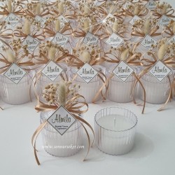  - Kubbe Kapaklı Kuru Çiçekli Söz, Nişan, Nikah Hediyelik Mumu 3792