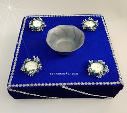 ŞENNUR - Lacivert Kadife Kına Tabağı 2760