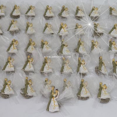 Lavantalı Gelin Damat Biblolu Magnet Nikah Şekeri 4074 - 2