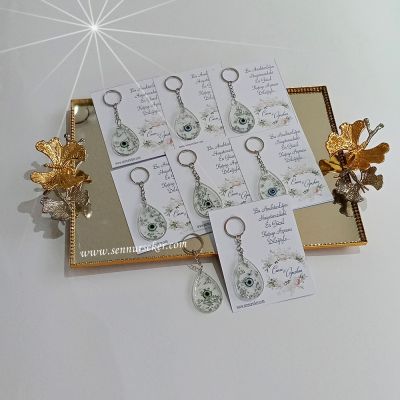 Nazar Boncuklu Şeffaf Gümüş Anahtarlık 3315 - 1