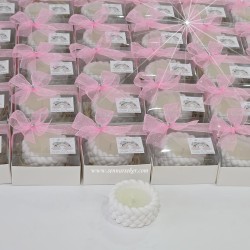 ŞENNUR - Örgü Desenli Beyaz Döküm Mumlu Asetat Kutulu Bebek Mevlüt & Doğum Hediyeliği 4115