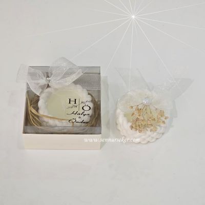 Örgü Desenli Beyaz Mum Söz, Nişan, Nikah, Düğün Hediyeliği 4096