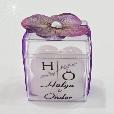 Ortanca Çiçekli Mika Kutuda Bubble Mum Nişan, Nikah & Düğün Hediyeliği 4100