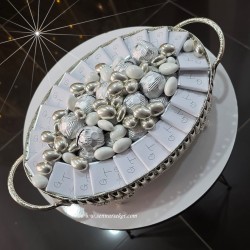 Oval Kulplu Gümüş Tepside İsim Baskılı ve Dolgulu Çikolatalı, İsteme, Söz, Nişan Çikolatası 4048 - 3