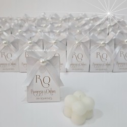 ŞENNUR - Özel Tasarım Beyaz Bubble Mum ve İncili Kutulu Nikâh Hediyeliği 4063