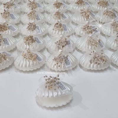 Sedefli İstiridyede Mum Söz, Nişan, Kına, Nikah Hediyeliği 3753 - 3