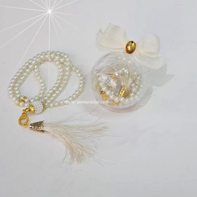 Şeffaf Küre İçinde İnci Tesbihli Vefat, Sünnet & Bebek Mevlüt Hediyeliği 4109