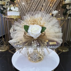 Taşlı Çiçekli Ayaklı Cam Gondolda Özel İsteme, Söz, Nişan Çikolatası 4118 - Thumbnail