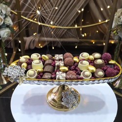 ŞENNUR - Taşlı Çiçekli Ayaklı Cam Gondolda Özel İsteme, Söz, Nişan Çikolatası 4118