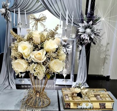 Trend Kafes Vazoda Çiçek ve Cam Kutuda İsteme, Söz, Nişan Çikolatası Seti 3337 - 2