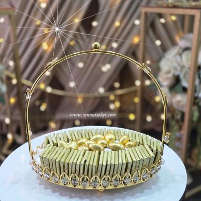 Üstten Saplı Oval Taşlı Sunumlukta İsteme, Söz, Nişan Çikolatası 4125