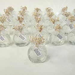 Yuvarlak Cam Şişede Simli Şeffaf Kolonya, Söz, Nişan, Nikah Hediyeliği 4037