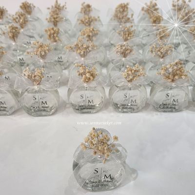 Yuvarlak Cam Şişede Simli Şeffaf Kolonya, Söz, Nişan, Nikah Hediyeliği 4037